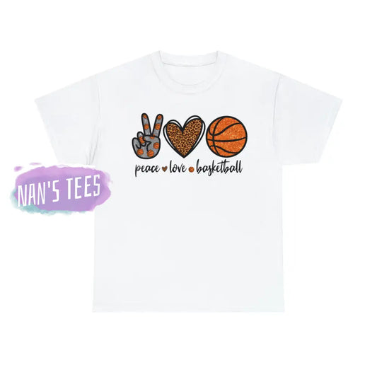 Peace Love Basketball Short Sleeve Unisex Heavy Cotton Graphic Tee White / S T-Shirt