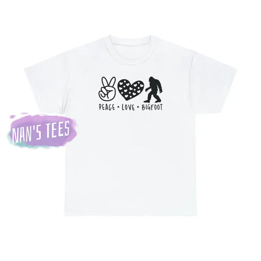 Peace Love Big Foot Short Sleeve Unisex Heavy Cotton Graphic Tee White / S T-Shirt