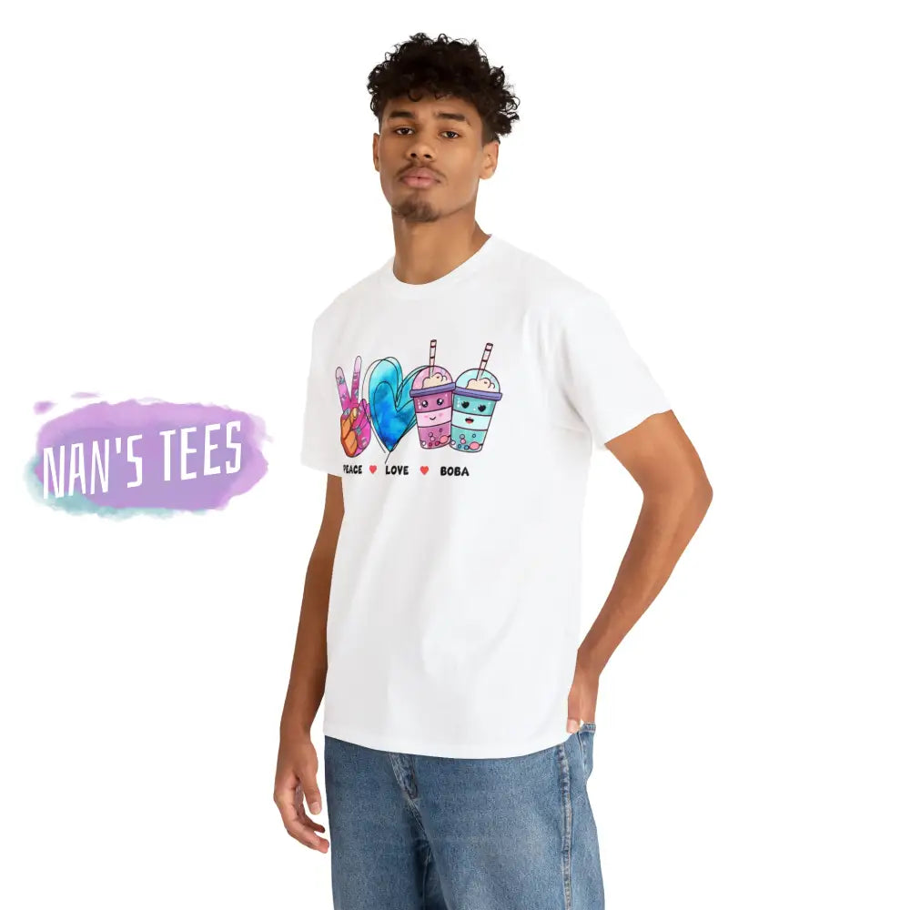 Peace Love Boba Short Sleeve Unisex Heavy Cotton Graphic Tee T-Shirt