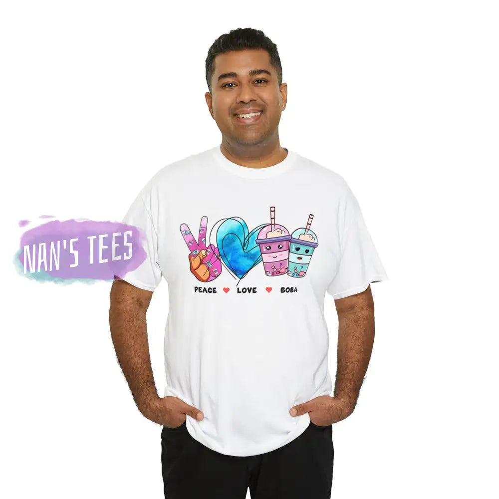 Peace Love Boba Short Sleeve Unisex Heavy Cotton Graphic Tee T-Shirt