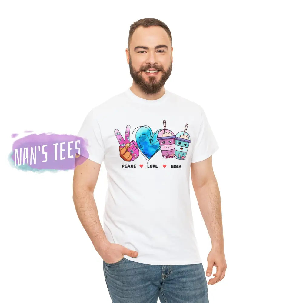 Peace Love Boba Short Sleeve Unisex Heavy Cotton Graphic Tee T-Shirt