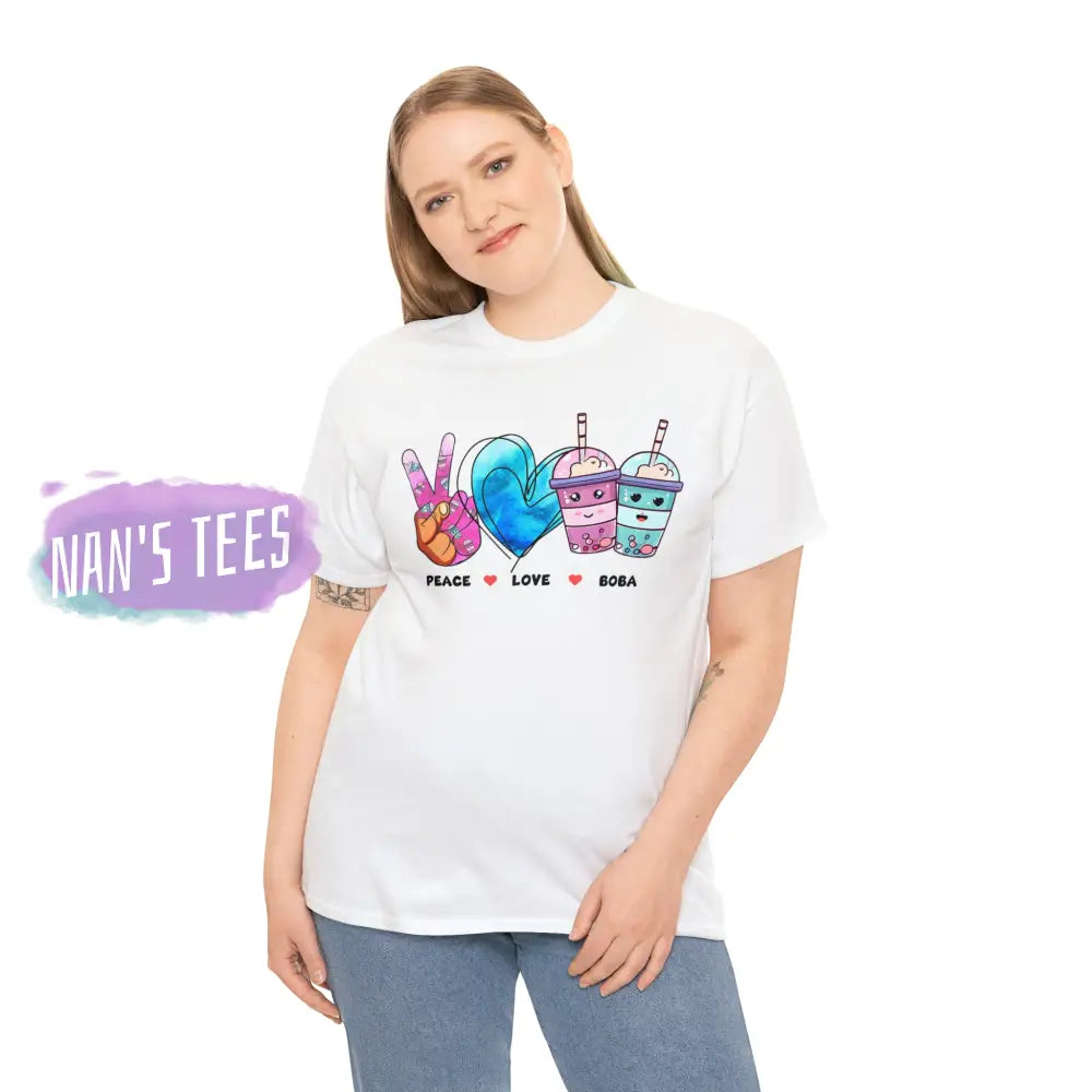 Peace Love Boba Short Sleeve Unisex Heavy Cotton Graphic Tee T-Shirt