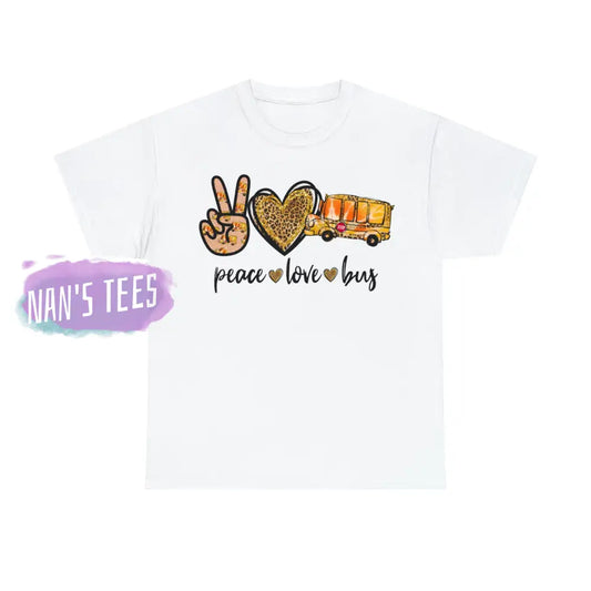 Peace Love Bus Short Sleeve Unisex Heavy Cotton Graphic Tee White / S T-Shirt