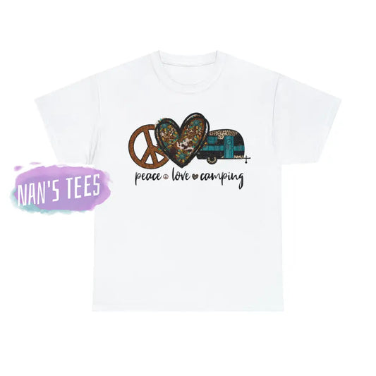 Peace Love Camping Short Sleeve Unisex Heavy Cotton Graphic Tee White / S T-Shirt