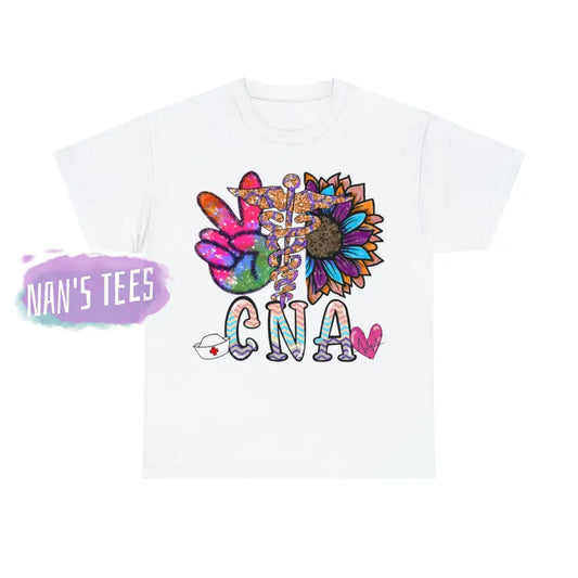 Peace Love Cna Short Sleeve Unisex Heavy Cotton Graphic Tee White / S T-Shirt