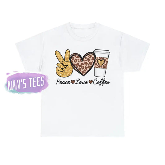 Peace Love Coffee Short Sleeve Unisex Heavy Cotton Graphic Tee White / S T-Shirt