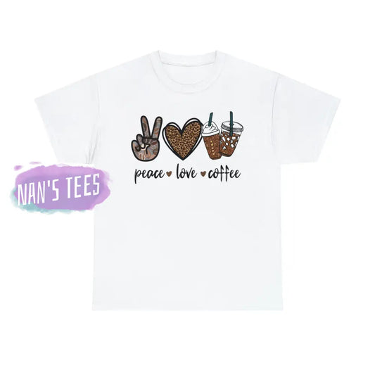 Peace Love Coffee Short Sleeve Unisex Heavy Cotton Graphic Tee White / S T-Shirt