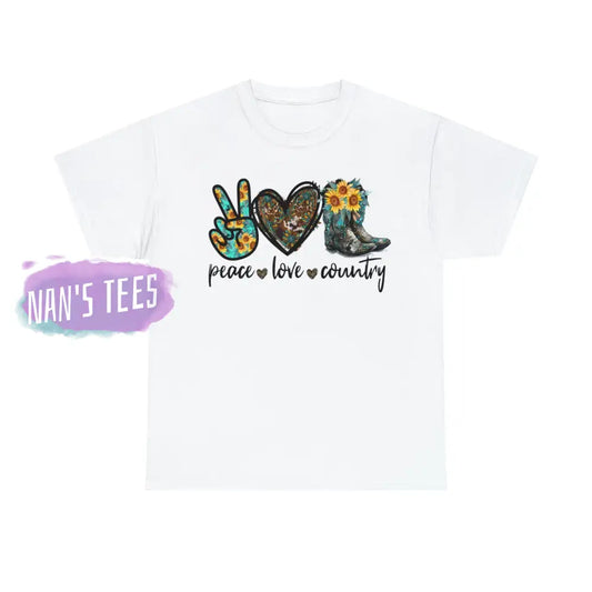 Peace Love Country Short Sleeve Unisex Heavy Cotton Graphic Tee White / S T-Shirt