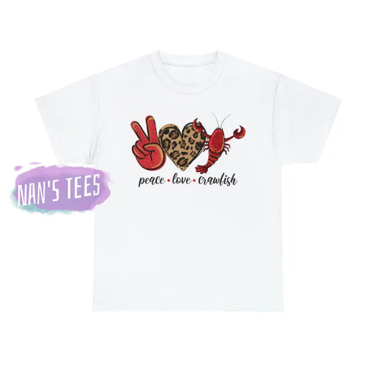 Peace Love Crawfish Short Sleeve Unisex Heavy Cotton Graphic Tee White / S T-Shirt