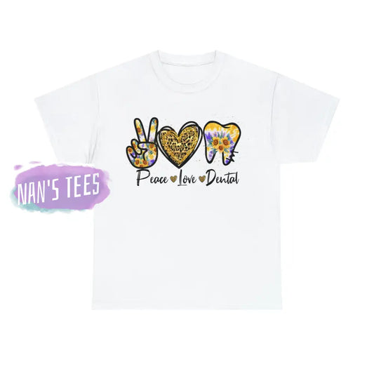 Peace Love Dental Short Sleeve Unisex Heavy Cotton Graphic Tee White / S T-Shirt