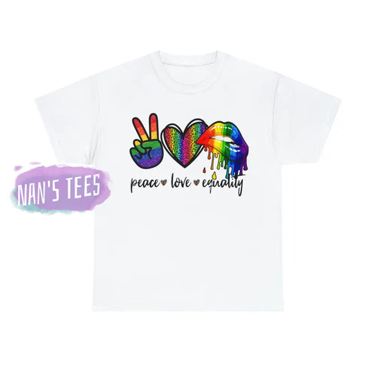 Peace Love Equality Short Sleeve Unisex Heavy Cotton Graphic Tee White / S T-Shirt