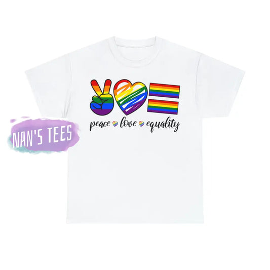 Peace Love Equality Short Sleeve Unisex Heavy Cotton Graphic Tee White / S T-Shirt