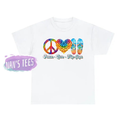 Peace Love Flip Flops Short Sleeve Unisex Heavy Cotton Graphic Tee White / S T-Shirt