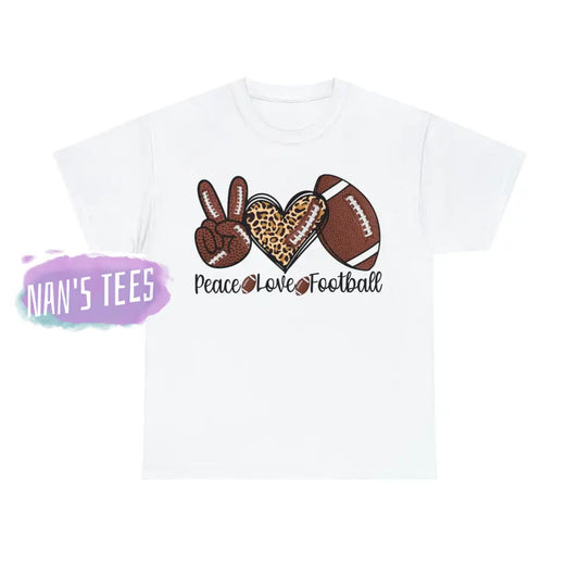 Peace Love Football Short Sleeve Unisex Heavy Cotton Graphic Tee White / S T-Shirt