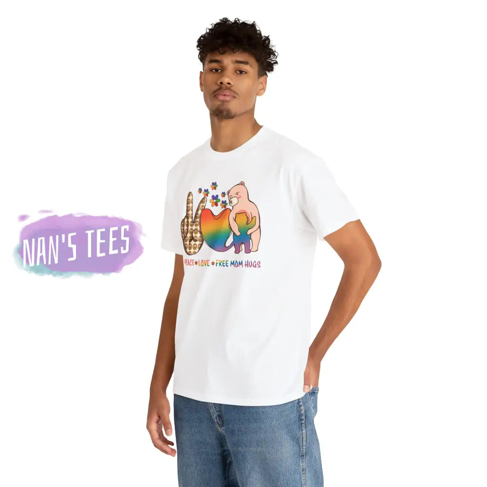 Peace Love Free Mom Hugs Short Sleeve Unisex Heavy Cotton Graphic Tee T-Shirt