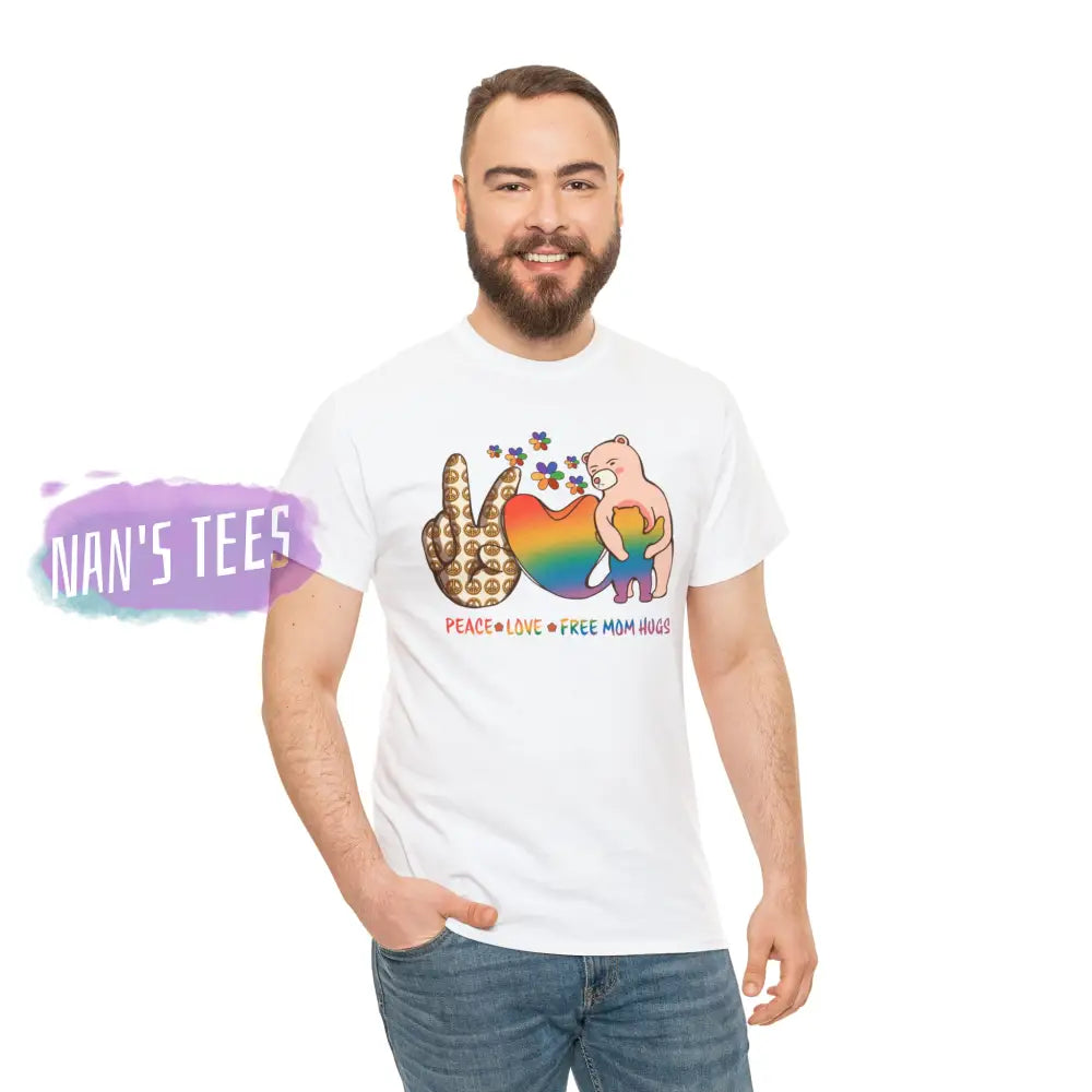 Peace Love Free Mom Hugs Short Sleeve Unisex Heavy Cotton Graphic Tee T-Shirt