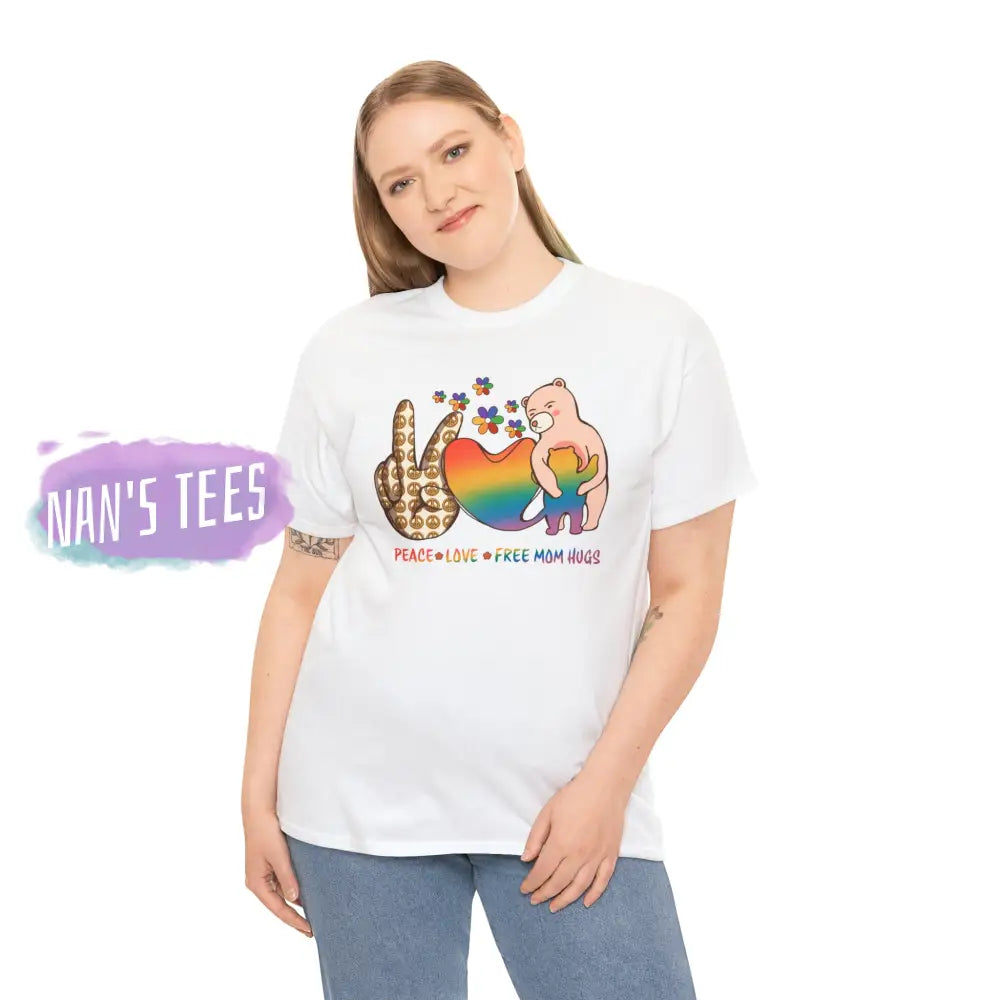 Peace Love Free Mom Hugs Short Sleeve Unisex Heavy Cotton Graphic Tee T-Shirt