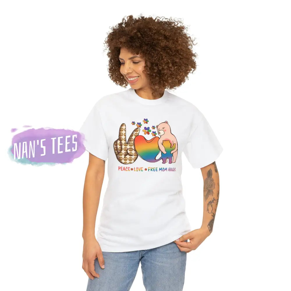 Peace Love Free Mom Hugs Short Sleeve Unisex Heavy Cotton Graphic Tee T-Shirt