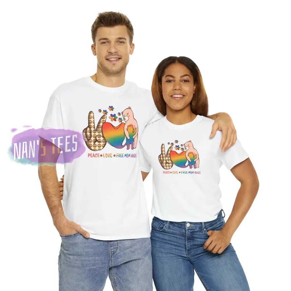 Peace Love Free Mom Hugs Short Sleeve Unisex Heavy Cotton Graphic Tee T-Shirt