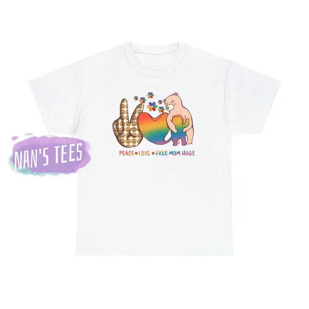 Peace Love Free Mom Hugs Short Sleeve Unisex Heavy Cotton Graphic Tee White / S T-Shirt