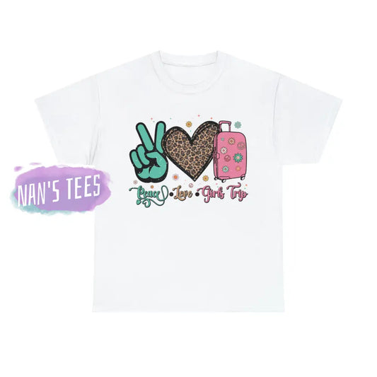 Peace Love Girls Trip Short Sleeve Unisex Heavy Cotton Graphic Tee White / S T-Shirt