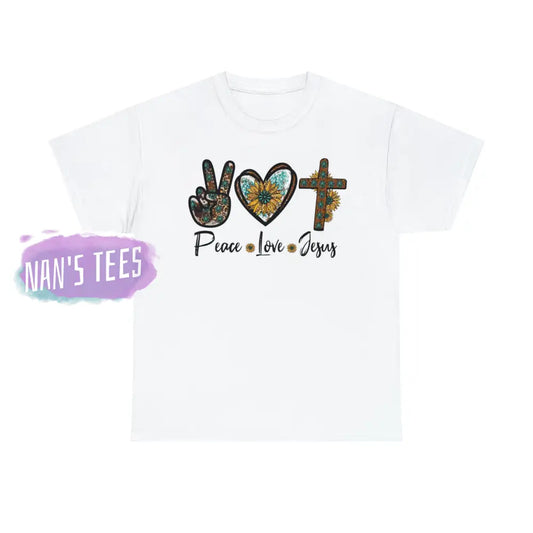 Peace Love Jesus Short Sleeve Unisex Heavy Cotton Graphic Tee White / S T-Shirt