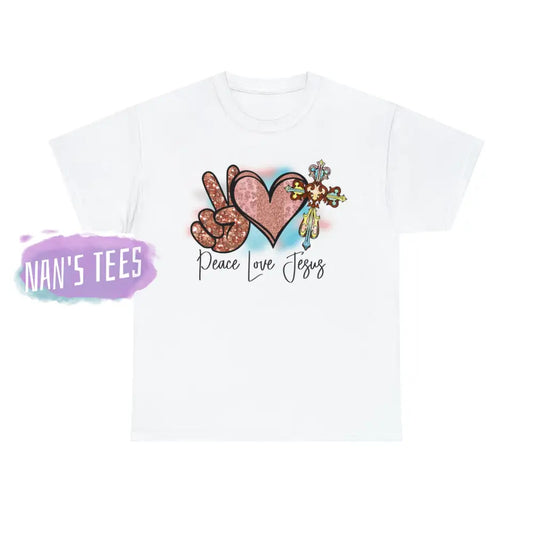 Peace Love Jesus Short Sleeve Unisex Heavy Cotton Graphic Tee White / S T-Shirt