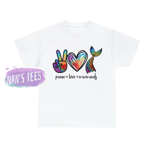 Peace Love Mermaids Short Sleeve Unisex Heavy Cotton Graphic Tee White / S T-Shirt