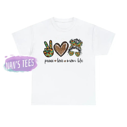 Peace Love Mom Life Short Sleeve Unisex Heavy Cotton Graphic Tee White / S T-Shirt