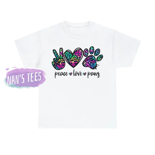 Peace Love Paws Short Sleeve Unisex Heavy Cotton Graphic Tee White / S T-Shirt