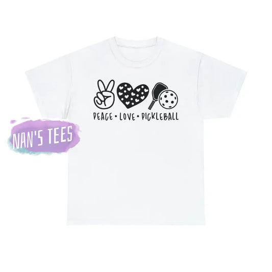 Peace Love Pickleball Short Sleeve Unisex Heavy Cotton Graphic Tee White / S T-Shirt