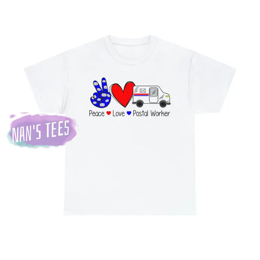 Peace Love Postal Worker Short Sleeve Unisex Heavy Cotton Graphic Tee White / S T-Shirt