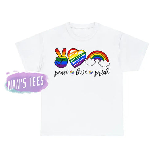 Peace Love Pride Short Sleeve Unisex Heavy Cotton Graphic Tee White / S T-Shirt