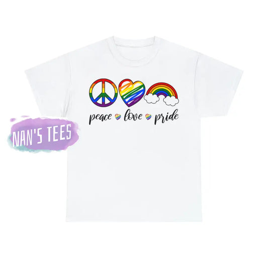 Peace Love Pride Short Sleeve Unisex Heavy Cotton Graphic Tee White / S T-Shirt