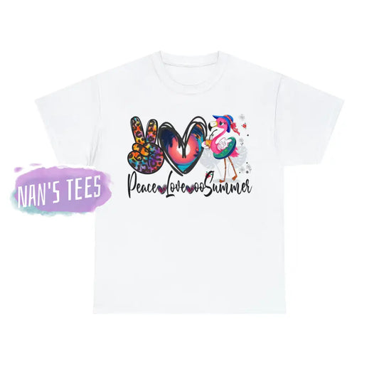 Peace Love Summer Short Sleeve Unisex Heavy Cotton Graphic Tee White / S T-Shirt