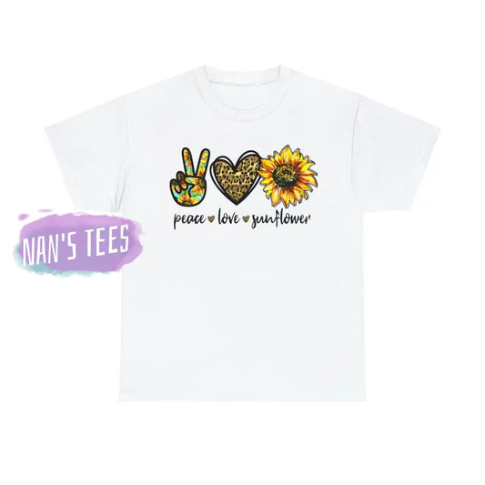 Peace Love Sunflower Short Sleeve Unisex Heavy Cotton Graphic Tee White / S T-Shirt