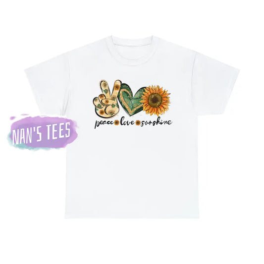 Peace Love Sunshine Short Sleeve Unisex Heavy Cotton Graphic Tee White / S T-Shirt