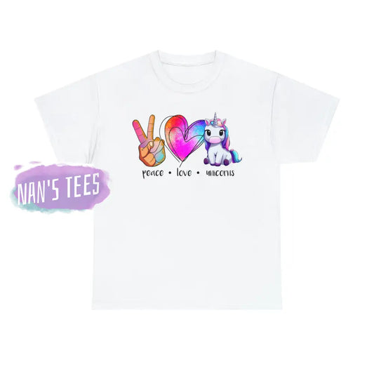 Peace Love Unicorns Short Sleeve Unisex Heavy Cotton Graphic Tee White / S T-Shirt