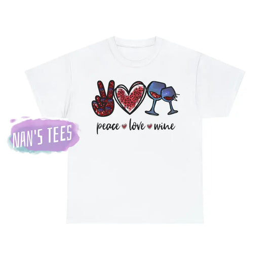 Peace Love Wine Short Sleeve Unisex Heavy Cotton Graphic Tee White / S T-Shirt