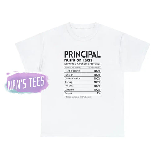 Principal Nutrition Facts Short Sleeve Unisex Heavy Cotton Graphic Tee White / S T-Shirt