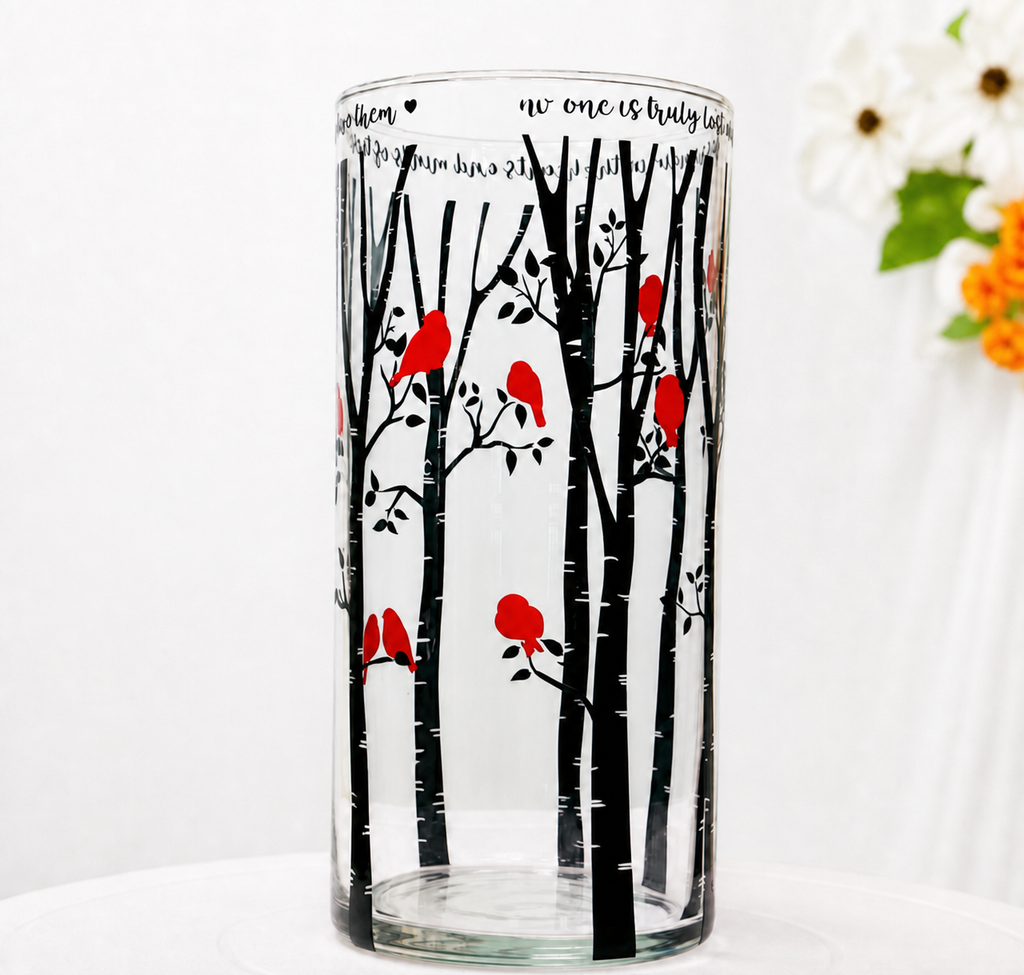 Birch Tree with Cardinals Glass Vase | Memorial & Remembrance Gift
