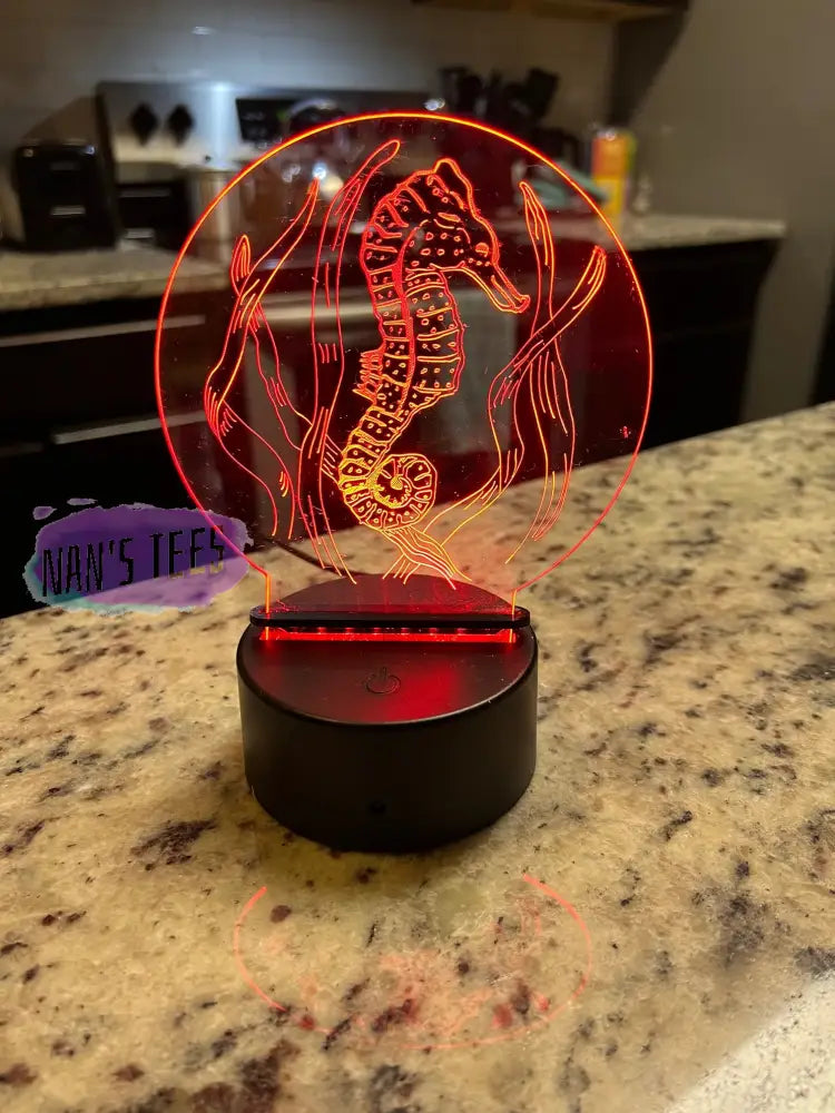 Seahorse Engraved Clear Acrylic 3D Led Night Light With Base And Remote