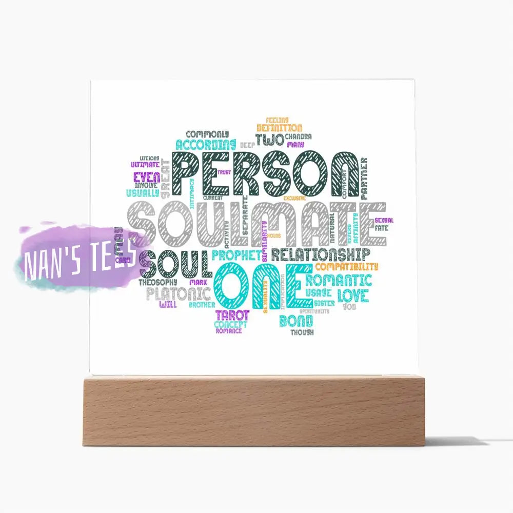 Soulmate Acrylic Square Plaque Wooden Base Home Decor