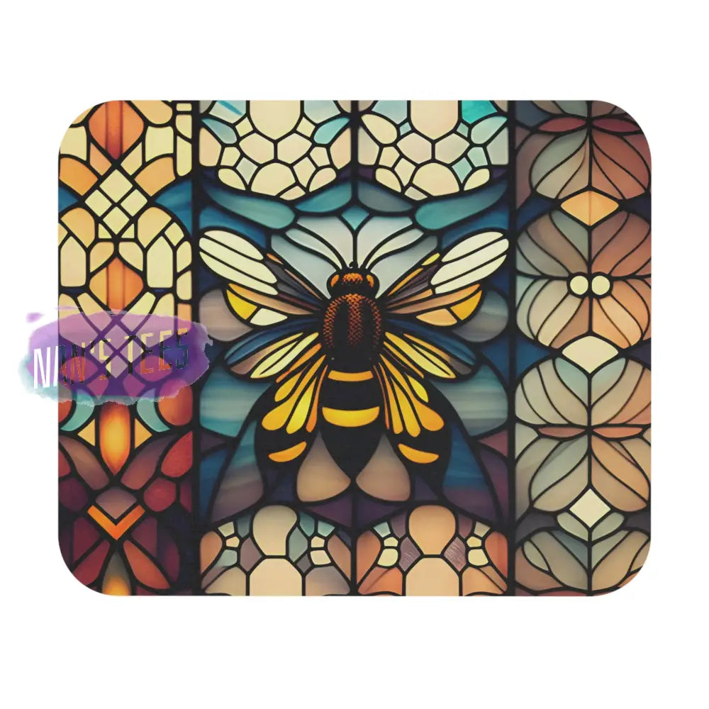 Stained Glass Bee Novelty Mouse Pad | Non-Slip Rubber Base Computers Laptop Office 9 × 8 / Rectangle