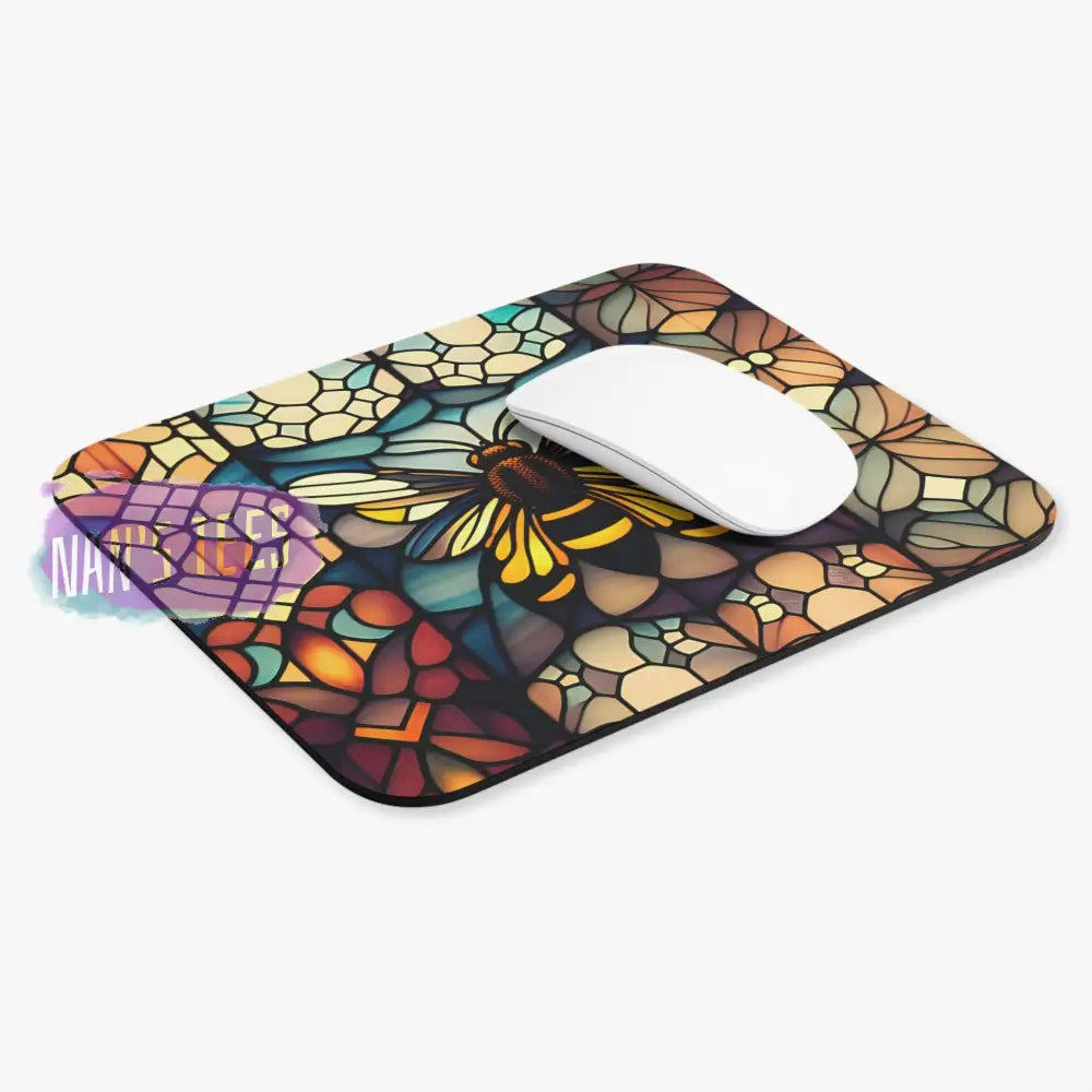 Stained Glass Bee Novelty Mouse Pad | Non-Slip Rubber Base Computers Laptop Office Home Decor