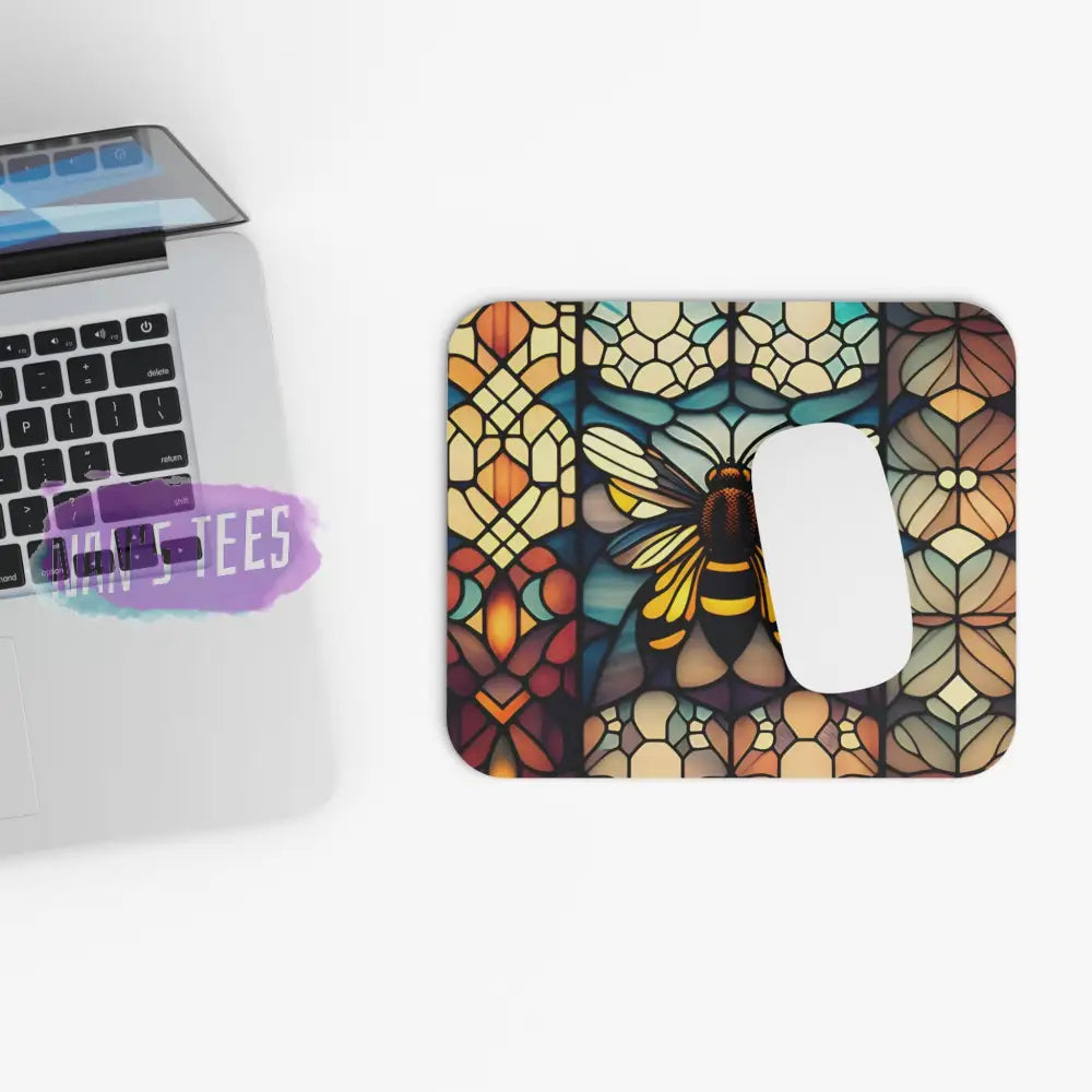 Stained Glass Bee Novelty Mouse Pad | Non-Slip Rubber Base Computers Laptop Office Home Decor