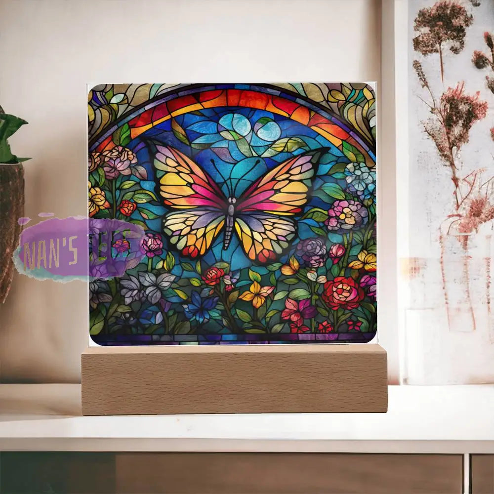 Stained Glass Butterfly Acrylic Square Plaque Home Decor