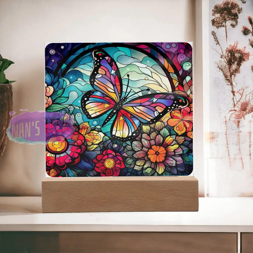 Stained Glass Butterfly Acrylic Square Plaque Home Decor