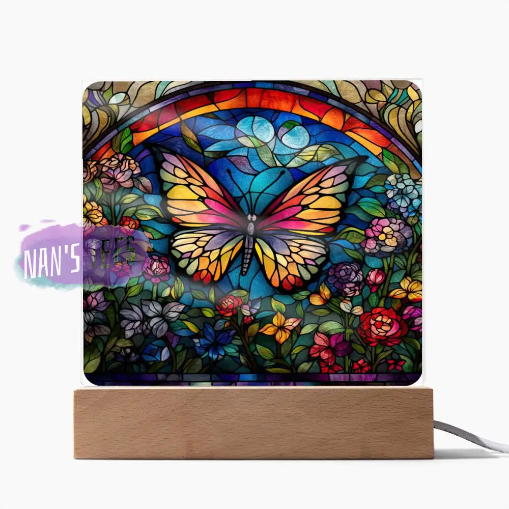 Stained Glass Butterfly Acrylic Square Plaque Home Decor