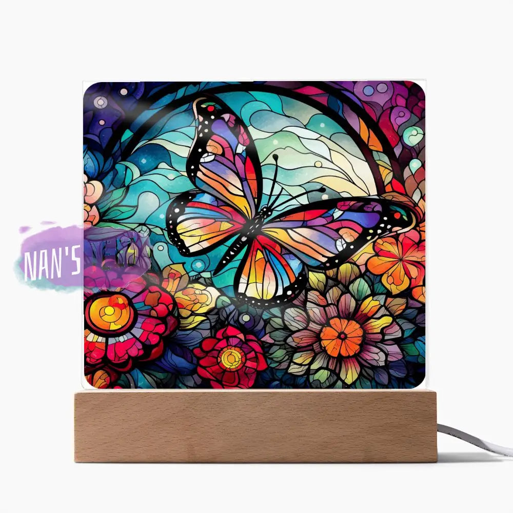 Stained Glass Butterfly Acrylic Square Plaque Home Decor